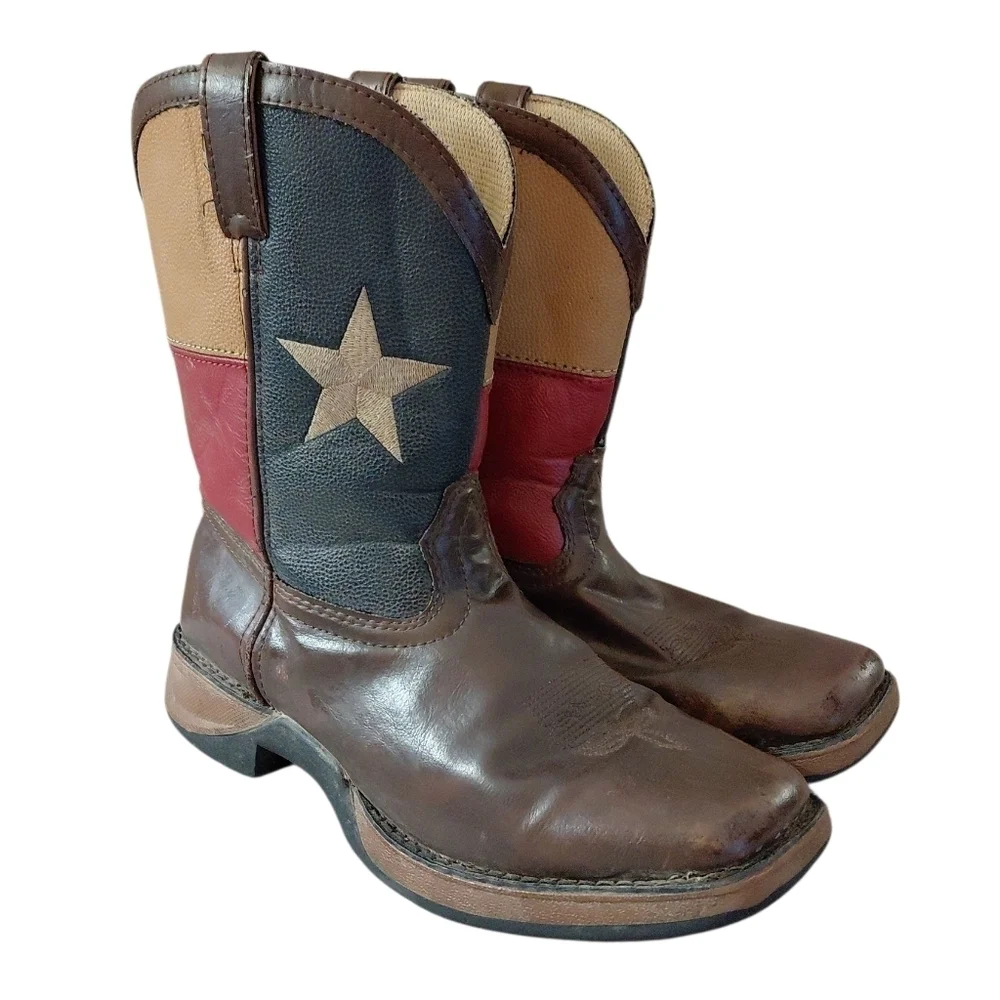 Durango Rebel Cowboy Boots Texas Flag Square Toe Western Boots Size 7 M